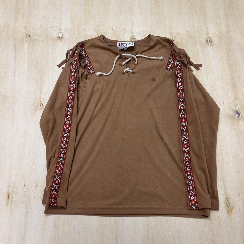 Charades Shirt Child Large Brown Costume Fringe Party Long Sleeve T-Shirt